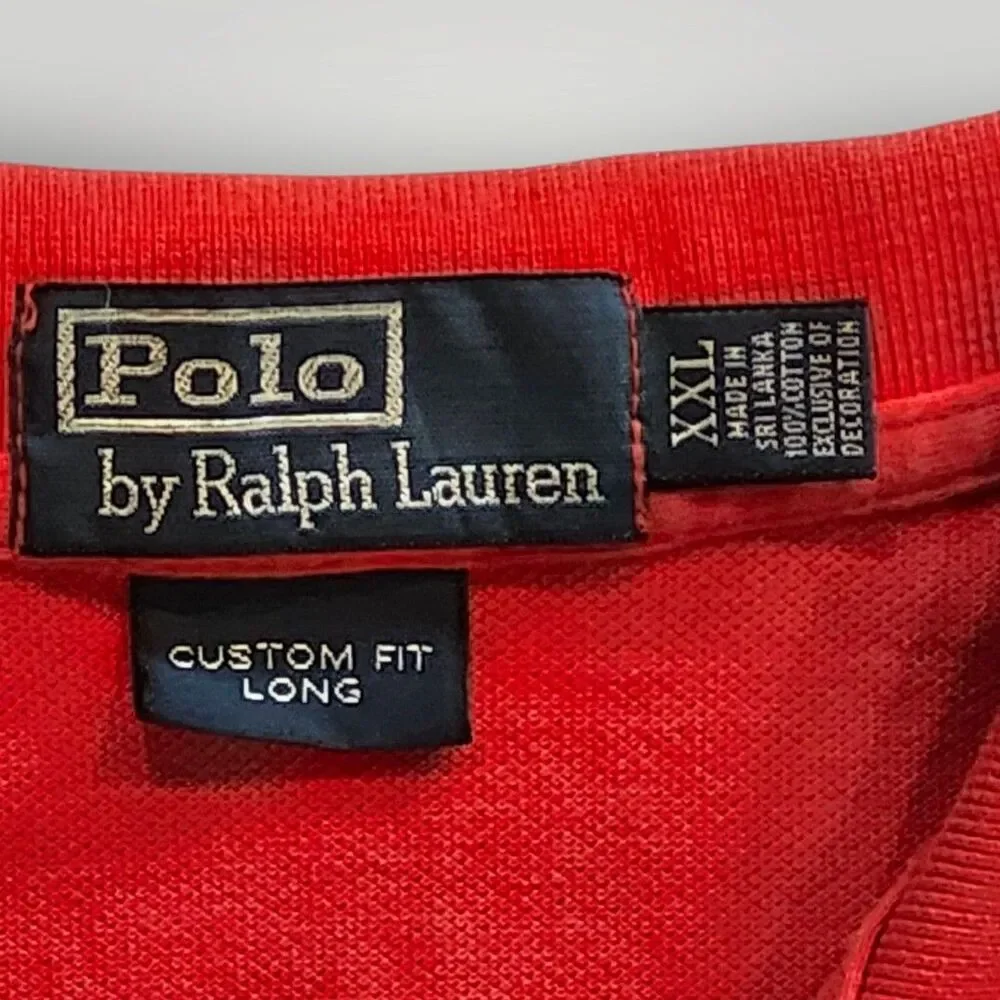 Y2K Polo Ralph Lauren Big Pony  Shirt Custom Fit Long  2XL #3 Patch Rugby Preppy